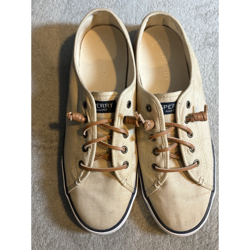 Sperry Crest Vibe Women Oatmeal Beige Canvas Slip On Sneakers STS81137 - Picture 3 of 11
